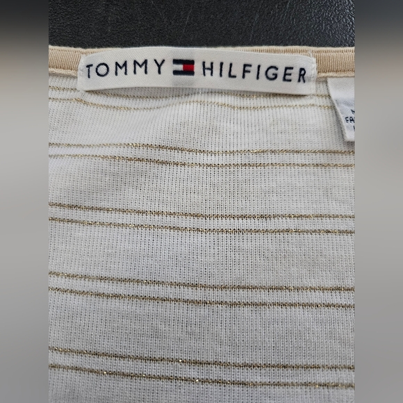 NWT - Tommy Hilfiger White Cotton w Gold Stripes Jersey - Size XL - Picture 5 of 11